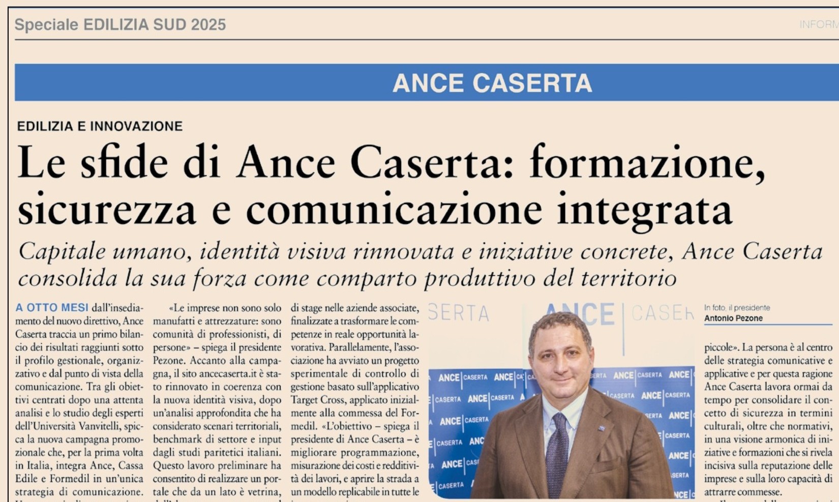 Il Sole 24ore - Le sfide di ANCE Caserta: formazione, sicurezza e comunicazione integrata